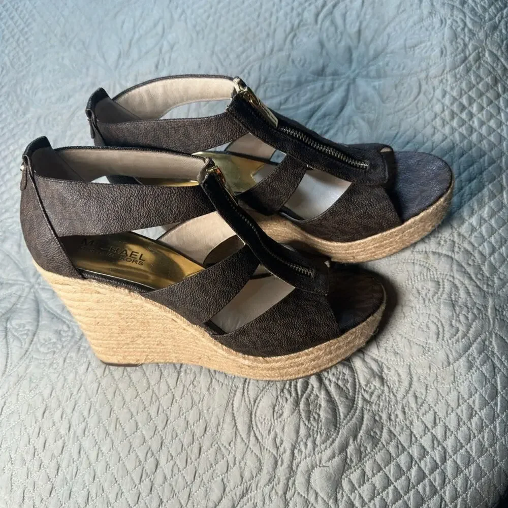 Michael Kors Brown Wedge Sandals with Espadrille Heel